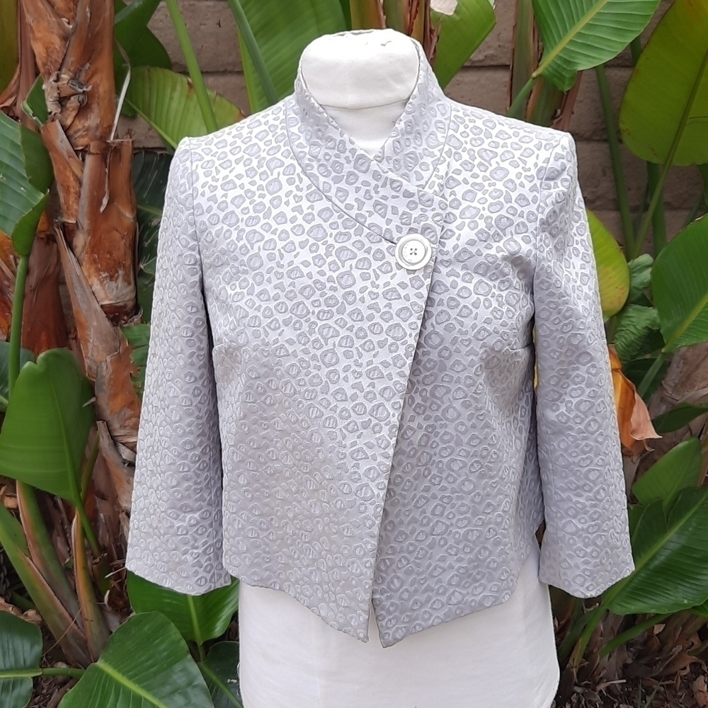 Michael Michael Kors silver gray animal assymeterical print blazer jacket 2